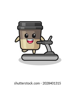 coffee cup cartoon character walking on the treadmill , cute style design for t shirt, sticker, logo element