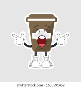 coffee cup cartoon characters design with happy face. you can use for stickers, pins or patches