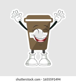 coffee cup cartoon characters design with happy face. you can use for stickers, pins or patches