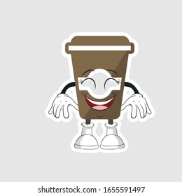 personajes de dibujos animados de cafés con cara feliz. puede usarse para pegatinas, pasadores o parches
