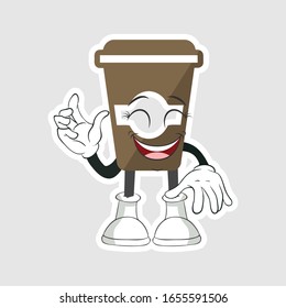 coffee cup cartoon characters design with happy face. you can use for stickers, pins or patches