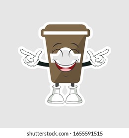 coffee cup cartoon characters design with happy face. you can use for stickers, pins or patches