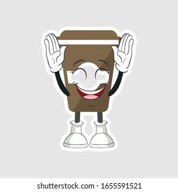 coffee cup cartoon characters design with happy face. you can use for stickers, pins or patches