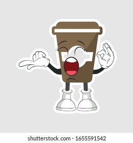 coffee cup cartoon characters design with happy face. you can use for stickers, pins or patches