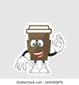 coffee cup cartoon characters design with expression. you can use for stickers, pins or patches
