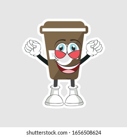coffee cup cartoon characters design with expression. you can use for stickers, pins or patches