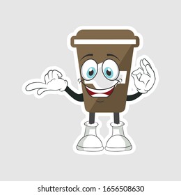 coffee cup cartoon characters design with expression. you can use for stickers, pins or patches