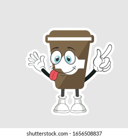 coffee cup cartoon characters design with expression. you can use for stickers, pins or patches