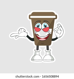 coffee cup cartoon characters design with expression. you can use for stickers, pins or patches