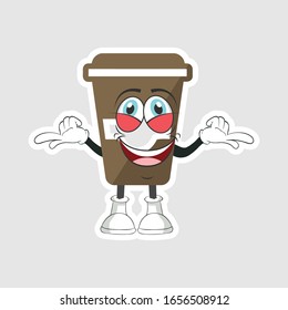 coffee cup cartoon characters design with expression. you can use for stickers, pins or patches