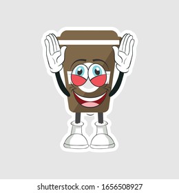 coffee cup cartoon characters design with expression. you can use for stickers, pins or patches
