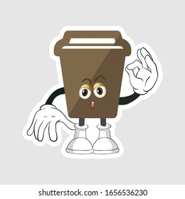 coffee cup cartoon characters design with expression. you can use for stickers, pins or patches
