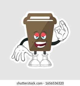 coffee cup cartoon characters design with expression. you can use for stickers, pins or patches
