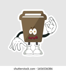 coffee cup cartoon characters design with expression. you can use for stickers, pins or patches