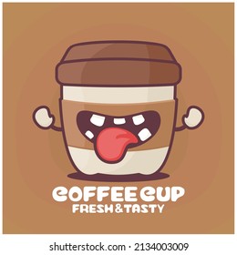 Coffee cup cartoon. drink vector illustration. with a funny expression
