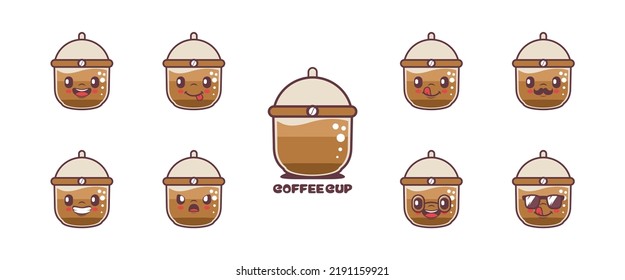 caricatura de la taza de café. ilustración del vector de bebida. icono, emoticonos, dibujos animados. aislado en un fondo blanco