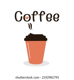 Coffee cup cartoon cartoon with hand written font on white background vector illustration.