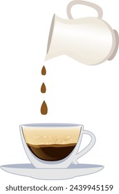 Coffee cup cartoon icon. Pouring drink from coffeepot