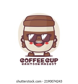 coffee cup cartoon mascot. drink vector illustration. isolated on a white background