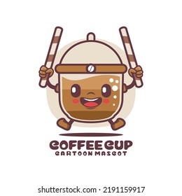 coffee cup cartoon mascot. drink vector illustration. isolated on a white background