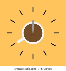 Coffee cup cartoon vector. free space for text. clock.