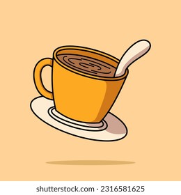 Coffee Cup Cartoon Vector Icon Illustration. Chocolate Drink Beverage Icon Concept Isolated Premium Vector. Flat Cartoon Style