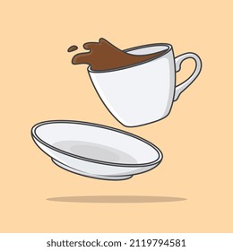 Coffee Cup Cartoon Vector Illustration. Cup of Fresh Coffee Flat Icon Outline