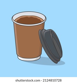 Coffee Cup Cartoon Vector Illustration. Disposable Coffee Cup Flat Icon Outline