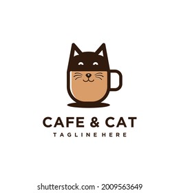 Coffee Cup With Cat Cafe Logo Design Vector