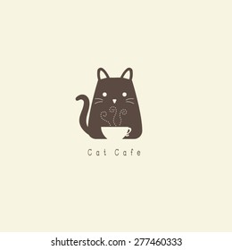 Coffee cup with cat logo vector.