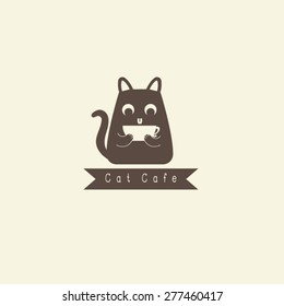 Coffee cup with cat logo vector.