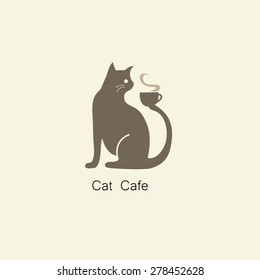 Coffee Cup With Cat Logo Vector.