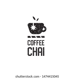 Coffee cup chai idea logo design vector vintage retro black and white illustration inspiration