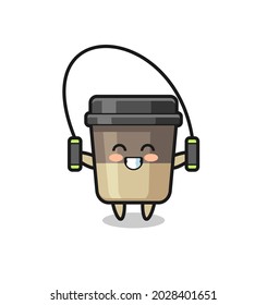 coffee cup character cartoon with skipping rope , cute style design for t shirt, sticker, logo element