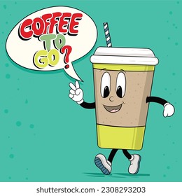 Coffee Cup Character, Coffe to Go on Speech Bubble