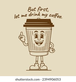coffee cup character, retro cartoon mascot character