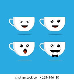 Coffee cup character set. flat vector set design.