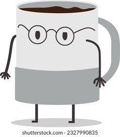 coffee cup character wearing glasses professional worker style tired bored

