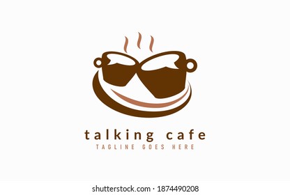 Coffee Cup With Chat Bubble Inside Logo Design. Cafeteria Logo Design.