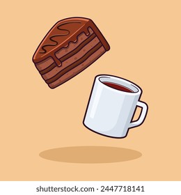 Coffee cup and a chocolate cake vector illustration	
