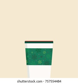 Coffee cup christmas pattern vector. free space for text.