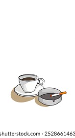 Coffee Cup and Cigarette Ashtray Vector Illustration