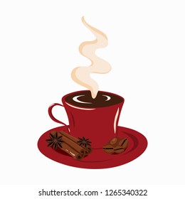 Coffee Cup with Cinnamon and Coffee Beans