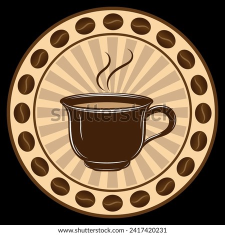 Coffee cup in a circle brown color vector decorative sign for coffee shops, logo sign design isolated vector illustration