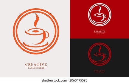 coffee cup in circle logo icon. red and white color options. suitable for hangout cafe coffee. flat design abstract concept vector.