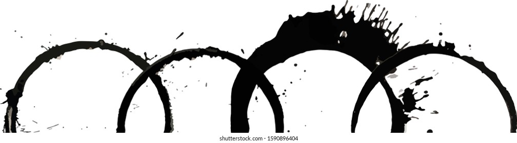 Coffee Cup Circle Stamp Prints in a Linked Border in Black 
