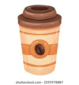Coffee cup clip art, coffee clip art, coffee cup vector art, takeaway drink cups illustration, hand drawn watercolor painting style, clip art coffee cup
