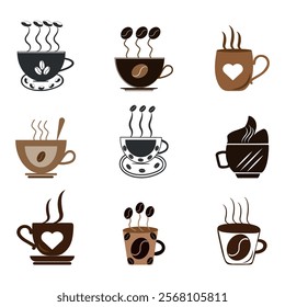 coffee cup clipart design bundle,  cups of hot coffee with beans, coffee mug icon, vector illustration
hot tea cup symbol with steam sign, Vector icon, coffee cup icon, icon set, clipart illustration,