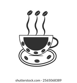 Coffee cup clipart design, a cup of hot coffee with beans, mug icon, hot tea cup symbol with steam sign, coffee mug steamy, Vector icon, coffee cup icon,
 clipart illustration,