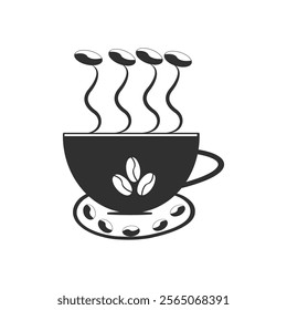 Coffee cup clipart design, a cup of hot coffee with beans, mug icon, hot tea cup symbol with steam sign, coffee mug steamy, Vector icon, coffee cup icon,
 clipart illustration,